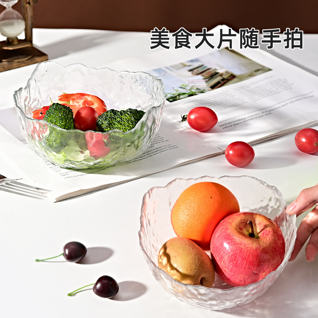 Red celebridad ligera de lujo plato de frutas secas de vidrio sala de estar mesa de té aperitivos plato de frutas doméstico ins ensalada tazón nuevo