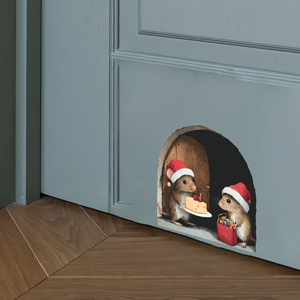 Christmas Mouse Hole Wall Stickers for Living Room, Bedroom, Hallway, Dormitory, Kitchen, Home Decoration