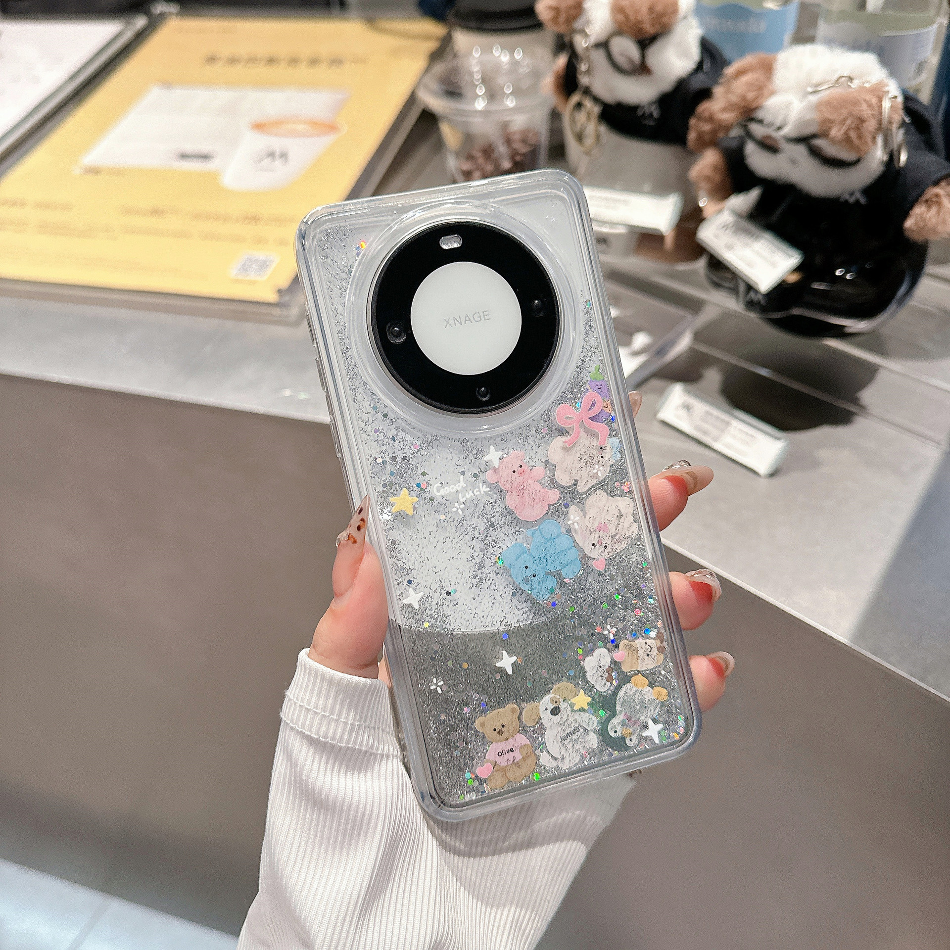 Cute doll glitter quicksand for Huawei mate60 mobile phone case p70 building blocks mate50/iPhone16p