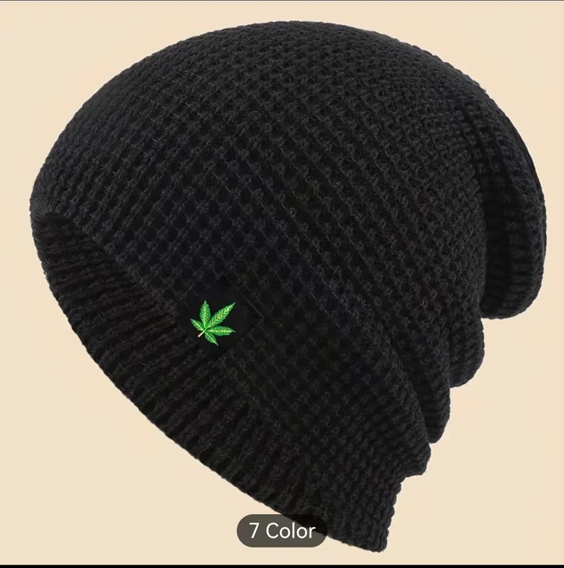 时尚绿叶标签针织帽秋冬保暖爸爸头套男女通用弹性毛线帽透气舒适|undefined