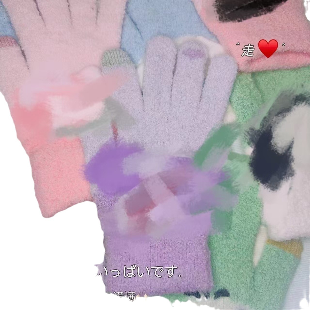 Fábrica al por mayor de alto aspecto tridimensional oído pantalla táctil guantes calientes a prueba de frío adulto niña coreana guantes de cinco dedos