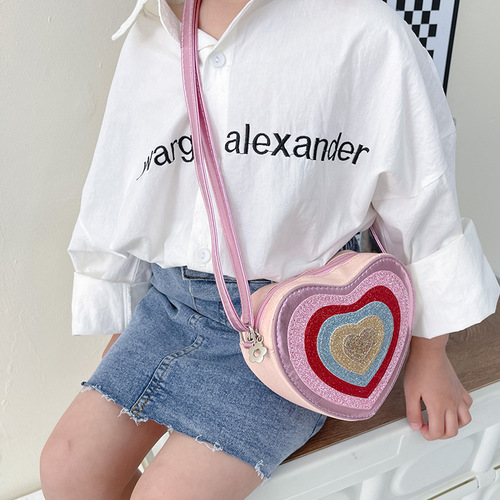 Children's Bag Fashion Kindergarten Bag Korean Style Heart-Shaped Decorated Coin Purse Cute Girls Crossbody Bag Mini Small Bag