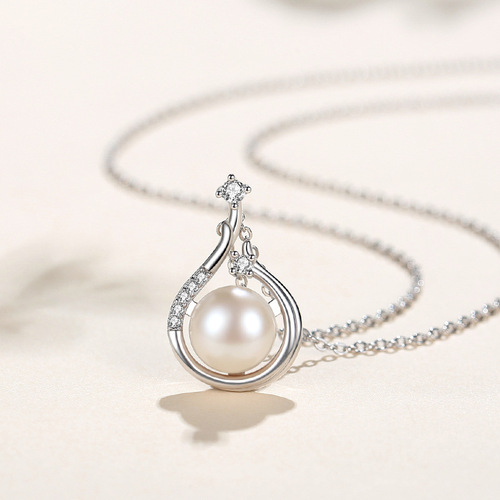 Freshwater pearl necklace for women summer sterling silver retro full diamond simple mother style clavicle chain fashion geometric pendant for gift giving