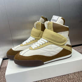 2025秋季新款时尚百搭高帮拼色德训鞋女休闲复古运动系带厚底板鞋