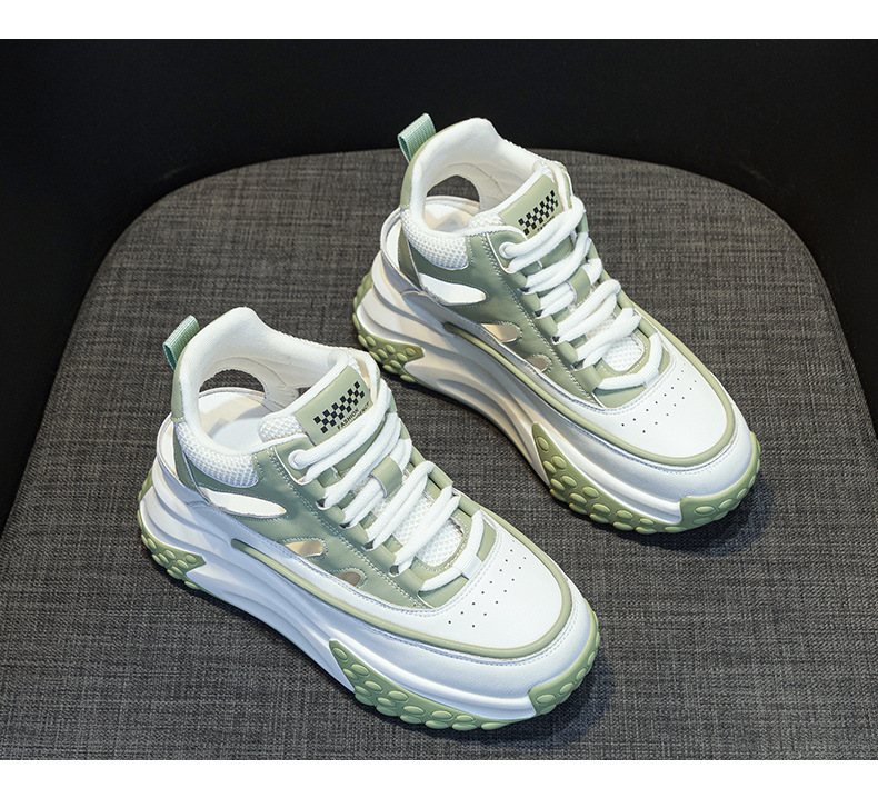 Giày sneaker nữ da thật đế dày phong cách bố mùa hè 2025 nhẹ tăng chiều cao — M2357 màu hồng, M2357 màu xanh lá cây, M2357 màu trắng chi tiết 23