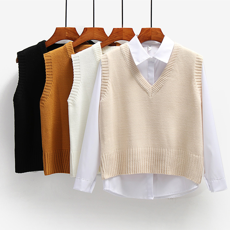 New Foreign Trade V-Neck Sweater Vest, Spring and Autumn College Style, Artistic Short Loose Vest for Women, Knitted New Foreign Trade V-Neck Sweater Vest, Spring and Autumn College Style, Artistic Short Loose Vest for Women, Knitted