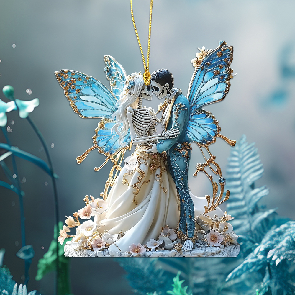 亚马逊情人节骷髅情侣亚克力钥匙扣汽车后视镜配饰背包小挂件