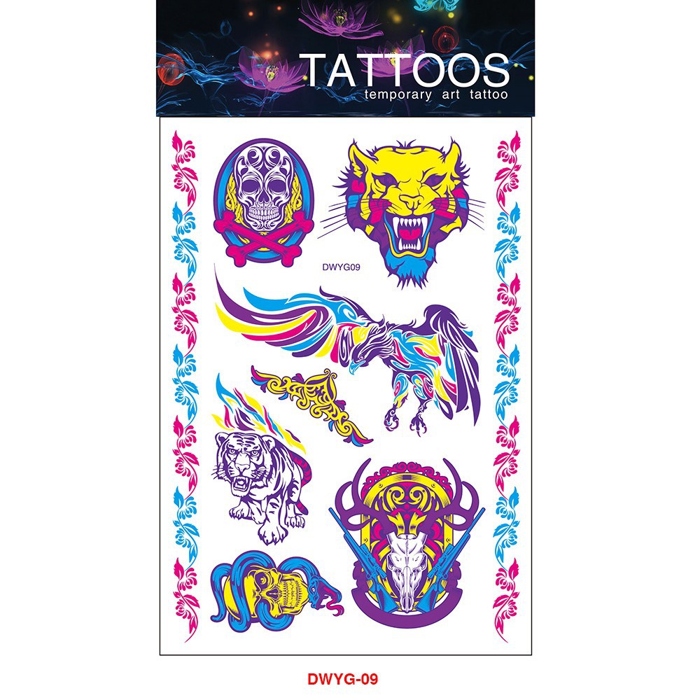 Tatuajes Temporales Fluorescentes para Brazo de Papel de Transferencia de Agua, Impermeable para Halloween
