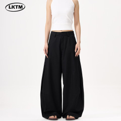 LKTM メンズ アメリカン ブラック ハイエンド シミターパンツ 男女兼用 トレンド ブランド ゆったり ゆったり カップル ワイドレッグ パンツ