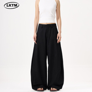 Lktm Men's American-Style Black High-End Scimitar Trousers for Men and Women Trendy Brand Loose Baggy Couple Wide-Leg Trousers