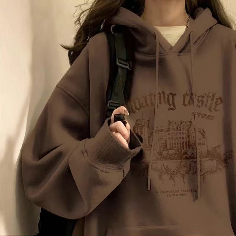 中长款连帽薄款卫衣女秋冬新款慵懒风设计感宽松套头上衣外套|undefined