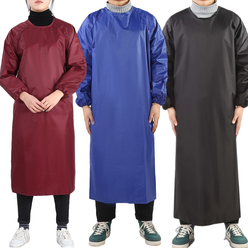 Long-sleeved apron women's waterproof and oil-proof kitchen housework men's work work white and black labor protection overalls for adults Long-sleeved apron women's waterproof and oil-proof kitchen housework men's work work white and black labor protection overalls for adults