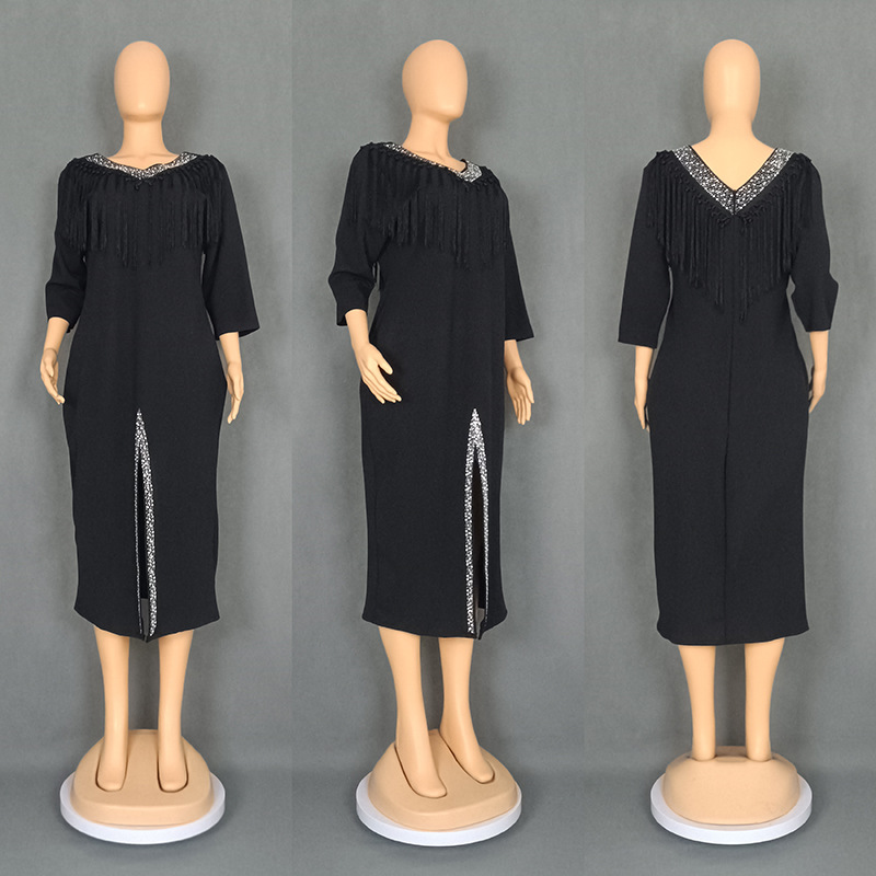 GraceChic Elegantes, figurbetontes, afrikanisches Plus-Size-Quastenkleid im europäischen und amerikanischen Stil für Damen, ideal für Pendler, 0010_voghion.com