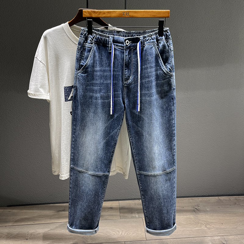 Spring/Summer American Fashion Brand Pants, Men's Thin Elastic Waist, Small Straight Leg Jeans, Men's Loose and Fat Plus Size Pants_voghion.com