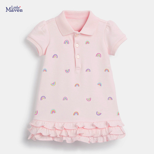 Little Maven Western Children's Dress Short-Sleeve Summer New Pure Cotton Girls' Princess Dress