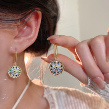 法式复古莫奈花园滴釉花朵耳环女轻奢小众高级感珐琅花朵耳勾耳饰