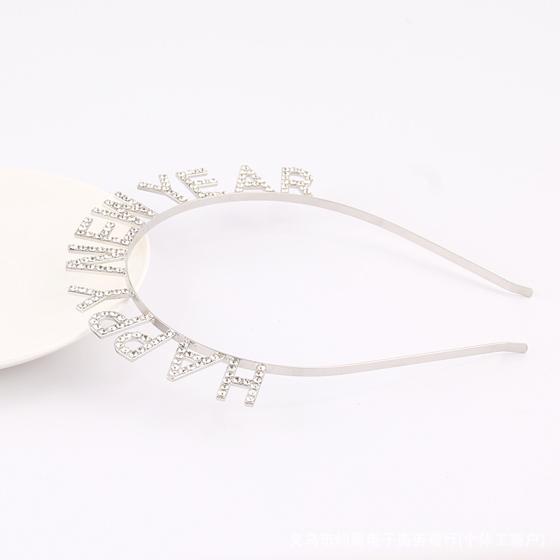Feliz Año Nuevo decoración de cabeza de banda de cabello letras feliz año nuevo aleación de diamante de banda de cabello fiesta de cabeza