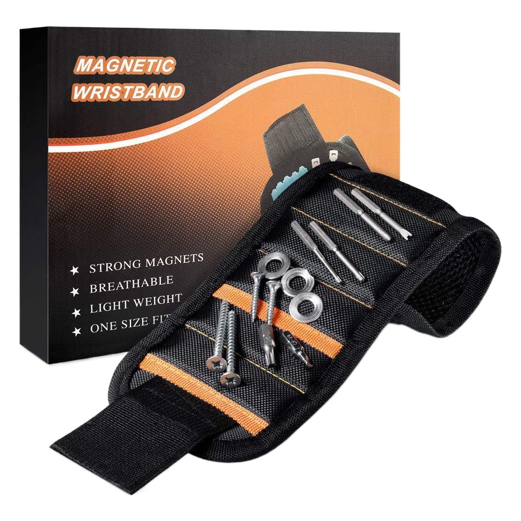 En stock bolsillo correa de muñeca magnética de cinco filas imán herramienta de recogida nylon Velcro correa de muñeca magnética