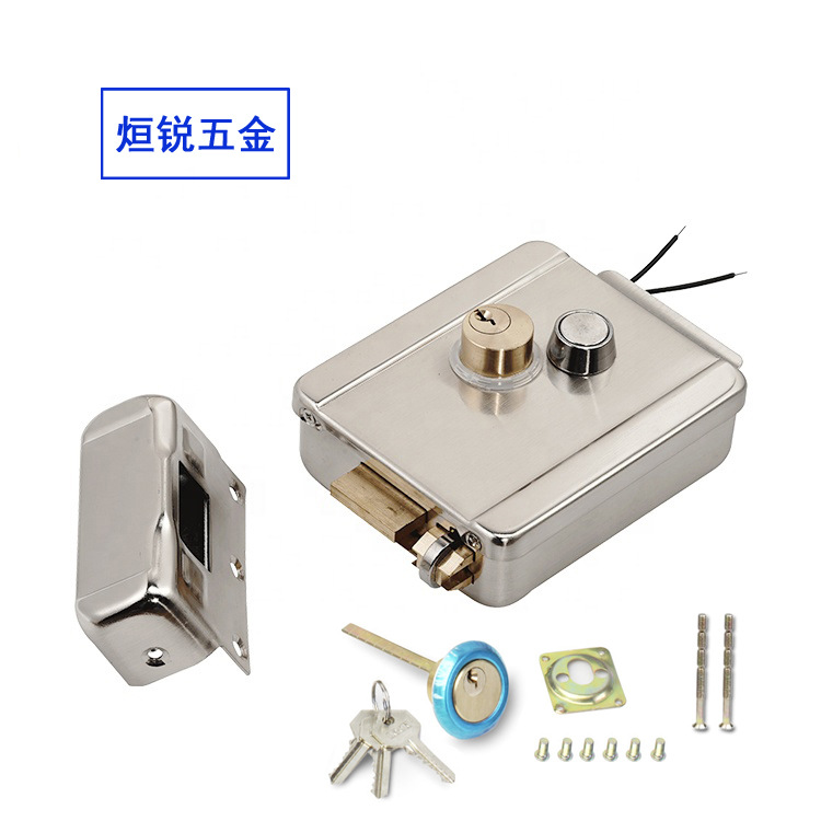 密码门禁电控锁 带反锁功能 纯铜锁头 按钮式开锁 铁拉丝木门不锈