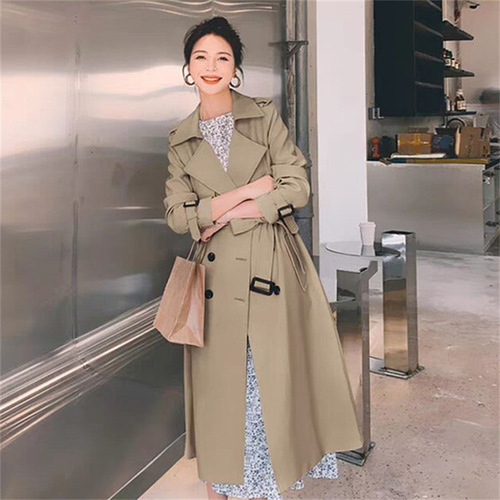 Women's Windbreaker Coat 2026 Korean Version New Spring and Autumn Season British Style Windproof Long Coat for Petite Pop Khaki Coat