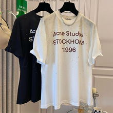 南油品质！AC烫钻短袖字母做旧1996数字印花圆领短袖宽松百搭T恤