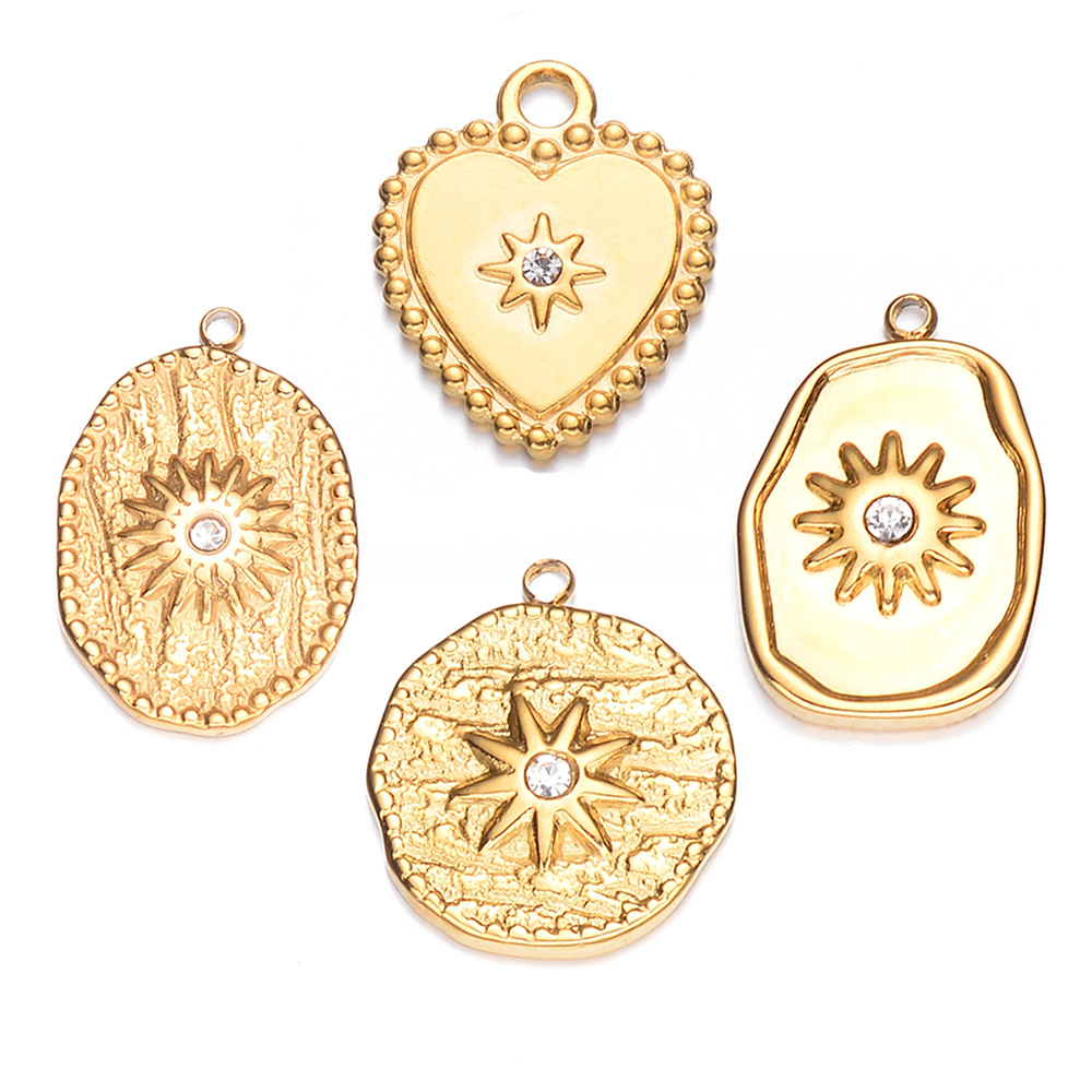 22g Weight PVD Coated Gold Plating Process Pendant Jewelry Making Type Top-Drilled Drill Orientation Zircon Inlay Material DIY Jewelry Accessories Classification 5 PCS/Package 304 Stainless Steel Zircon Geometric Heart Shape Sandblasted Polished Pendant