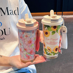 軽豪華316ステンレス保温カップ女性カップ高颜値ダブルコーヒーカップ家庭用オフィス携帯ストローカップ