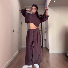 2025秋季新款圆领长袖外套欧美亚马逊跨境外贸女装休闲长裤套装女
