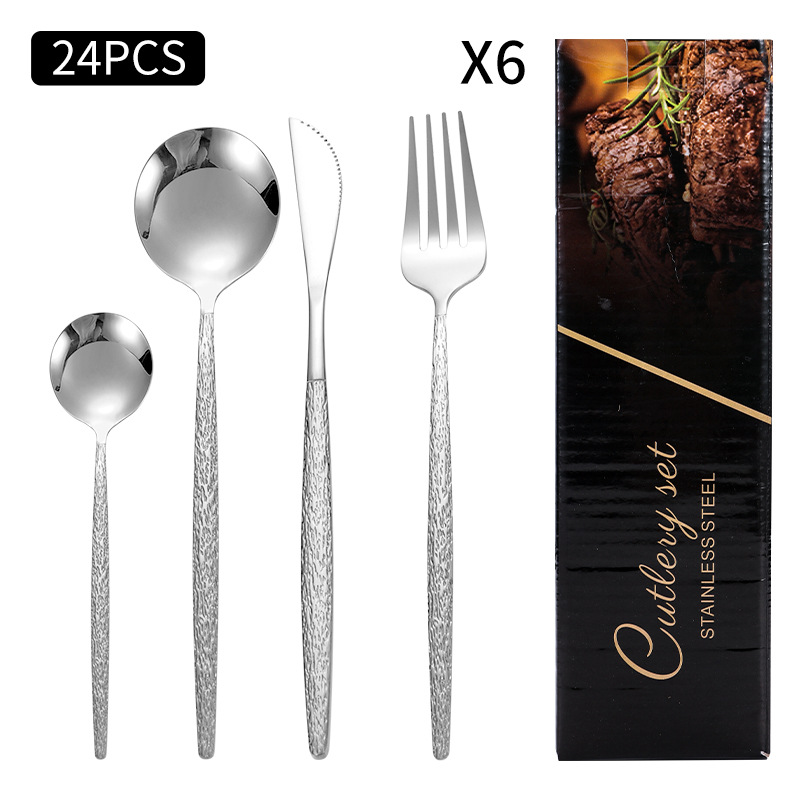 Amazon Cross-border acero inoxidable vajilla portuguesa juego de 24 piezas hotel bistec cuchillo tenedor cuchara caja de regalo