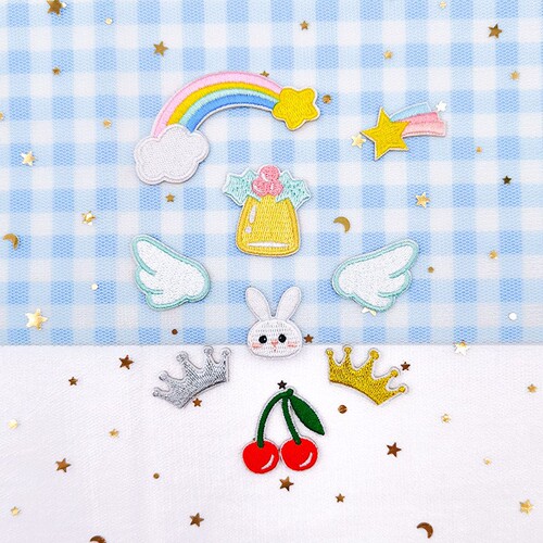 Cartoon Rainbow Crown Embroidered Patch for Clothes Decorative Shoes Hats Repair Adhesive Self-Adhesive Patches DIY Fabric Stickers