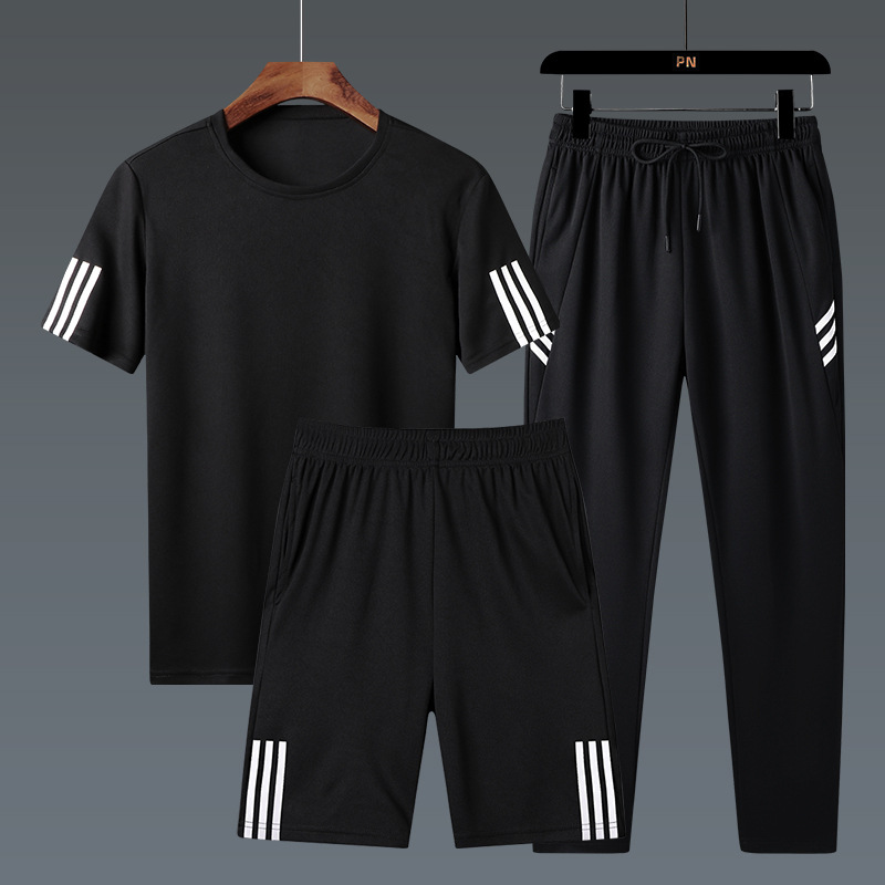 M - 8XL trajes deportivos de tamaño más grande para hombres sueltos pantalones cortos de manga corta, traje casual, pantalones largos para hombres gordos, set de tres piezas