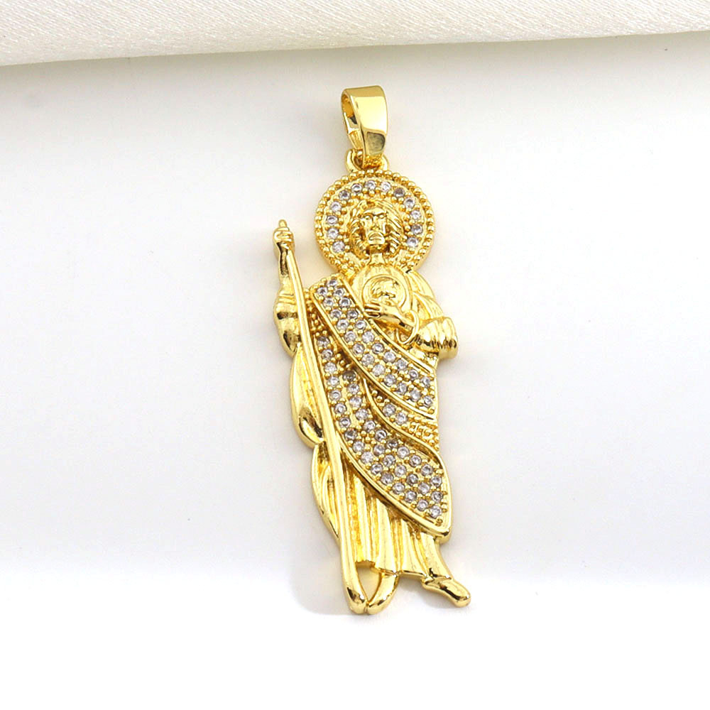 7g Weight Pendant Jewelry Making Type 14*45mm Jewelry Making Size Zircon Inlay Material DIY Jewelry Accessories Classification 1 Piece Quantity Copper Material Father St. Jude Pattern All Seasons Season Plating Design Glam, Retro Style 1 Piece 14*45mm Copper Zircon Father St. Jude Pendant 11