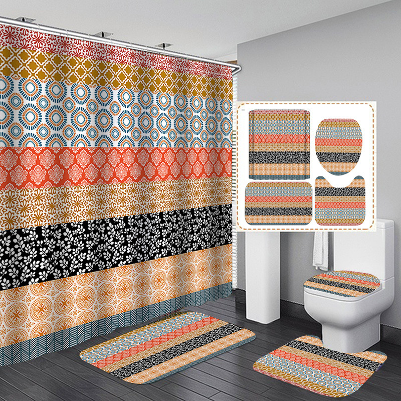 Venta caliente de Amazon Cortina de ducha de baño bohemia Tela de cortina de baño impermeable Juego de cuatro piezas Gran cantidad y excelente precio