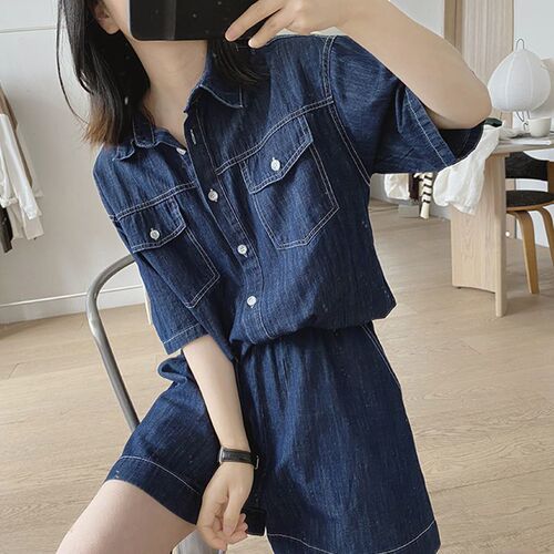 Outerwear thin denim for women to look slimmer summer loose trendy overalls set of two stylish casual