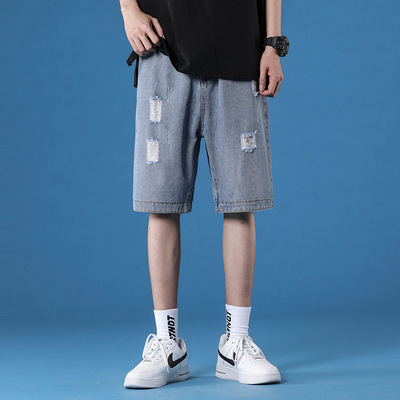 2022 summer new pattern Jeans leisure time shorts Easy Chaopai men's wear Pants wholesale Straight Five point pants