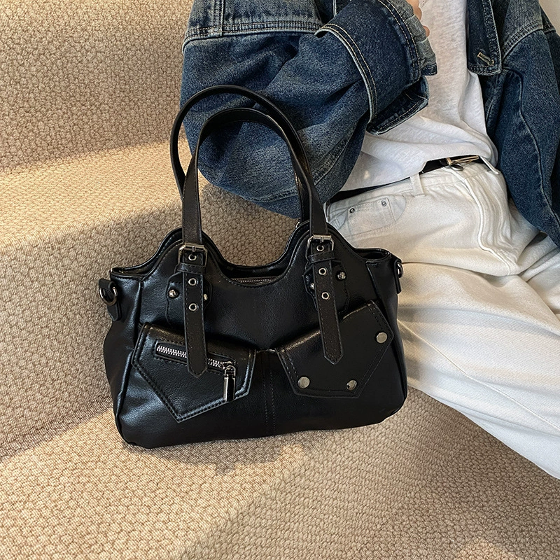 Retro shoulder bag, vintage-style faux leather, compact 24×13×12 cm, multiple colors