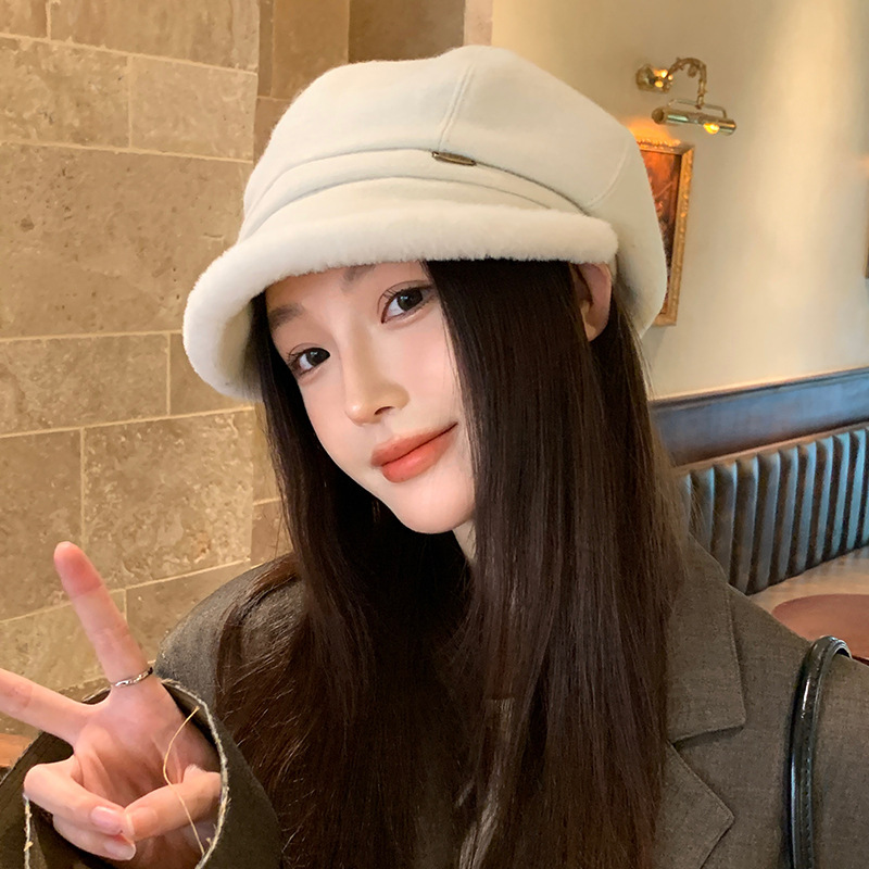 英伦风秋冬复古毛边八角帽女百搭显脸小贝雷帽韩版休闲保暖画家帽|undefined