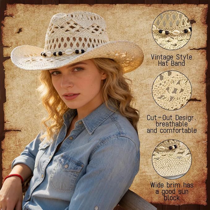 Cross-Border Hollow Woven Denim Straw Hat with Shell and Wooden Bead Decoration, Summer Beach Vacation Sun Protection Hat Wholesale