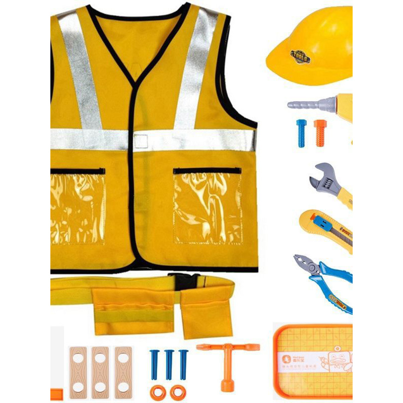 Ropa de vestir para niños de Halloween, chaleco de ingeniero pequeño, traje de juguete, trabajador de mantenimiento amarillo, servicio de juego, trabajador de la construcción