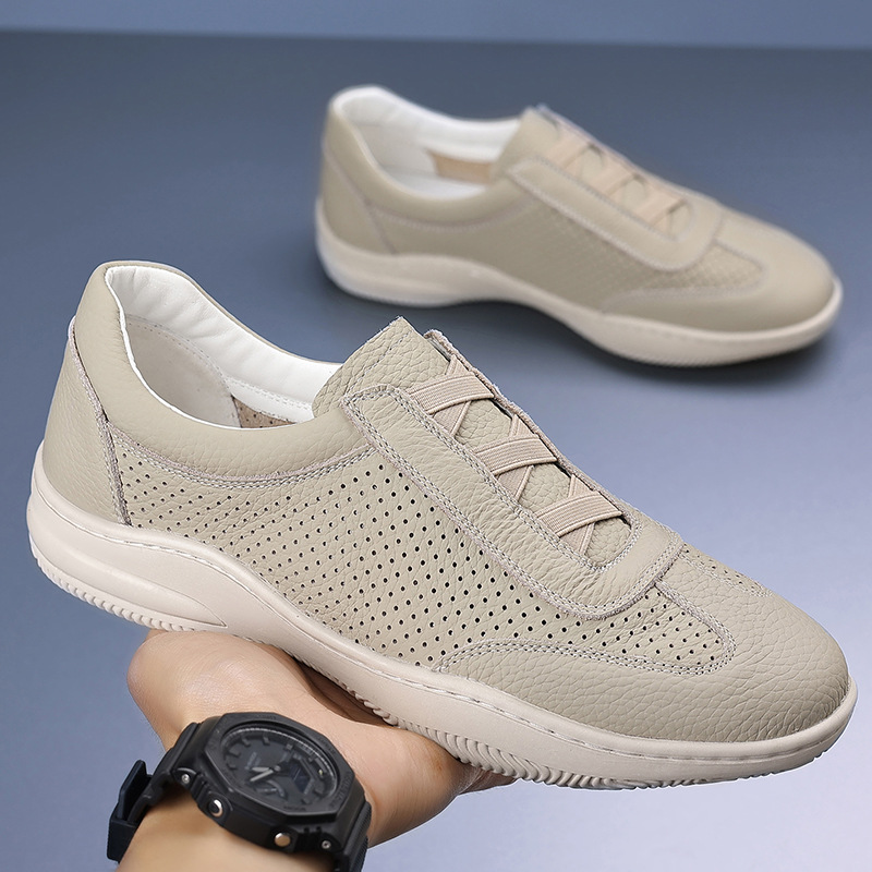 Sandalias de hombre transpirables de verano de piel de vaca de primera capa, zapatos casuales de un pedal para hombre huecos de cuero, zapatos de hombre, zapatos