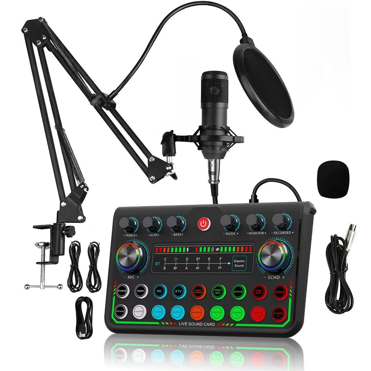 Micrófono BM800 con tarjeta de sonido V8S | Set completo para grabación, streaming y podcast