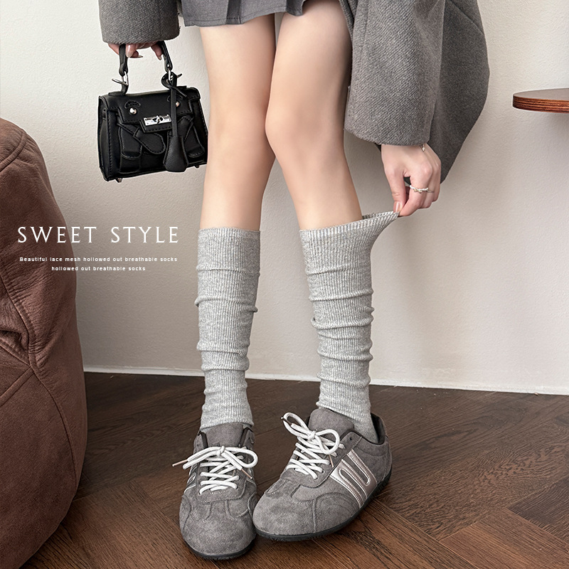 Botas calcetines de algodón para mujeres invierno de invierno de color sólido calcetines de pantorrilla de doble aguja verticales delgadas Meilard calcetines de algodón de rodilla de primavera