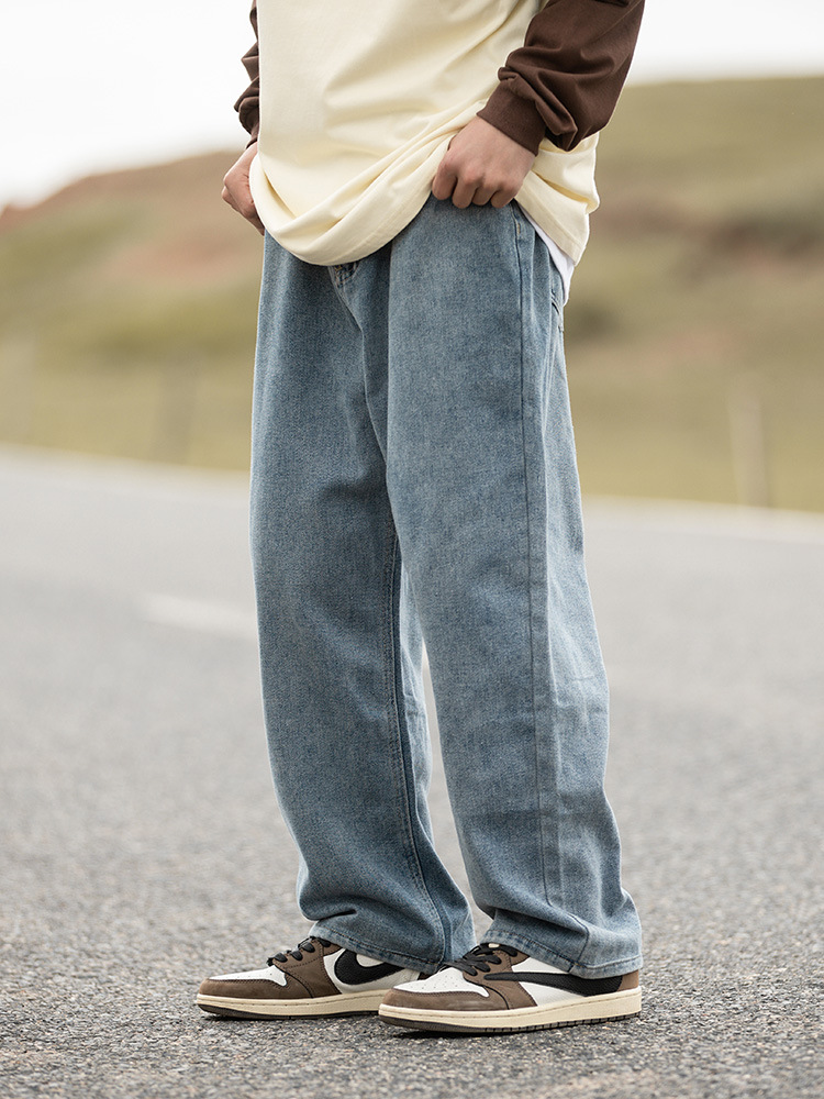 Hanlu Xingangfeng jeans para hombre para hombre 2025 primavera nuevo color sólido lavado recto ins pantalones de tendencia