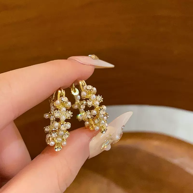 法式复古珍珠耳扣女轻奢高级感闪钻圆圈耳环时尚气质新款耳饰批发