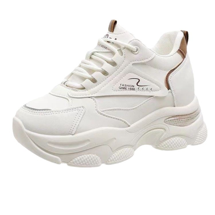 Zapatos de papá para mujeres 2024 nueva primavera y otoño gruesa parte inferior interior de altura pequeña ligera zapatos casuales zapatos deportivos blancos para niños