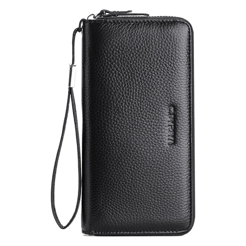 Cross-border New Men's Wallet Long Genuine Leather Zipper Wallet Head Layer Cowhide Business Clutch Large Capacity Wallet