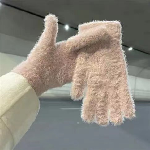 冬の自転車保温手袋はウサギの毛のぬいぐるみinsの女性のベルベットの手袋に似ています。|undefined