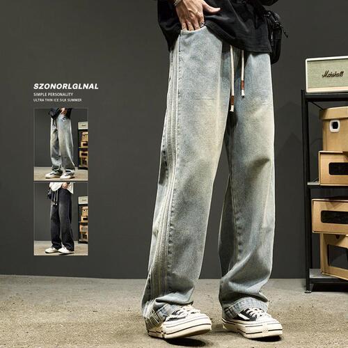 Men's Spring Streetwear Vintage Wide Leg Relaxed Straight Jeans, Unisex Youth Fashionable Casual