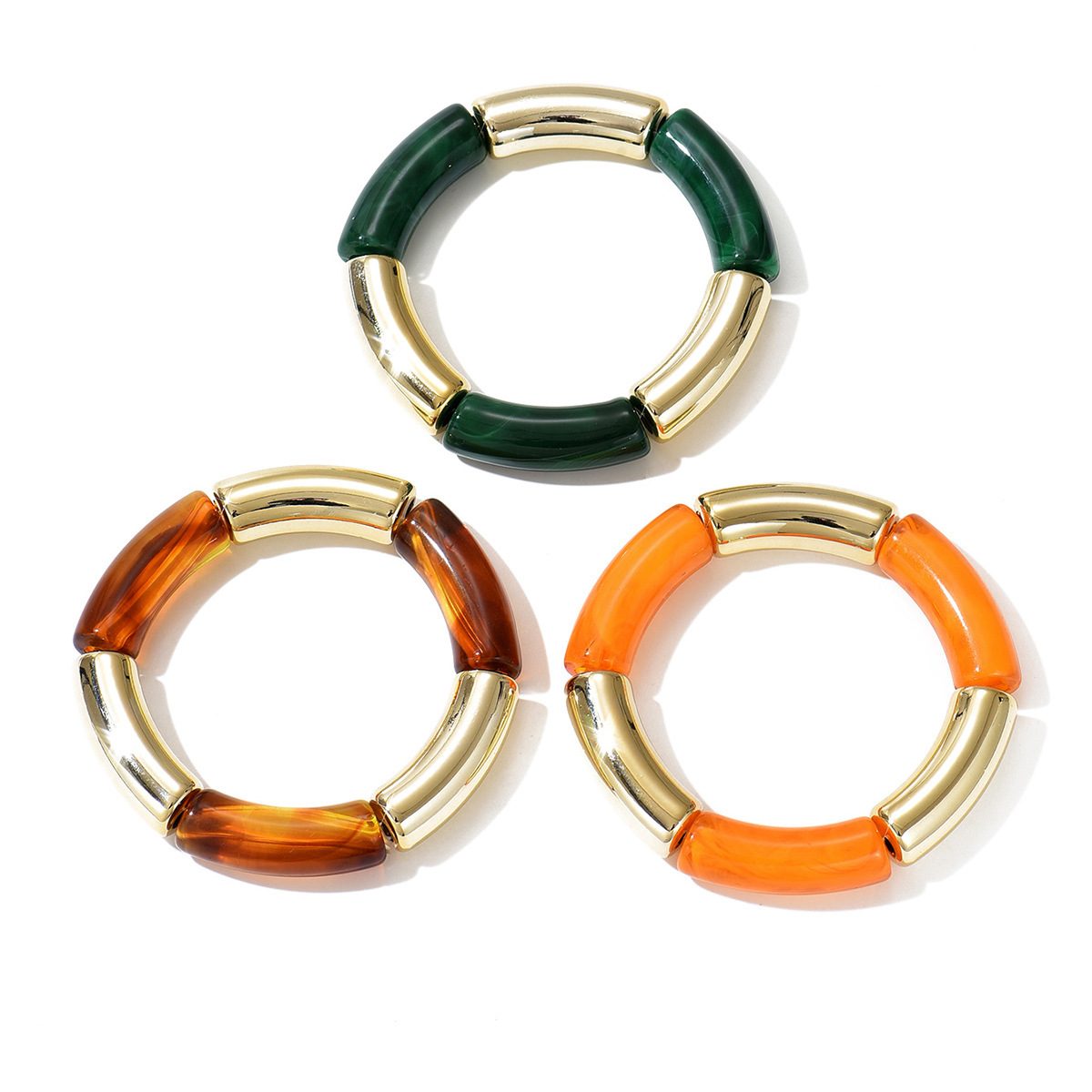 Nuevos productos transfronterizos retro europeos y estadounidenses de bambú tubo acrílico cuentas pulsera de cuerda elástica multicapa para mujeres 3 piezas de brazalete image 10