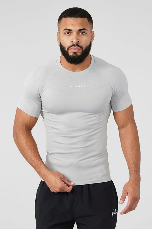YOUNGAL 新しいフィットネス服スポーツ Tシャツ筋肉タイツメンズ高弾性トレーニング服半袖フィットネス服男性|undefined
